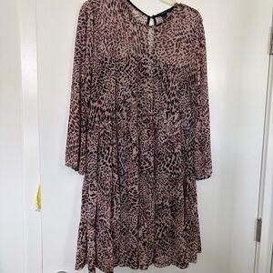 Forever 21 Animal Print Long-Sleeve Tiered Dress - Pink/Black Size Large